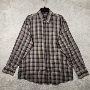 Bogari Shirt Mens L Large Plaid Casual Button Down Long Sleeve Black Gray White